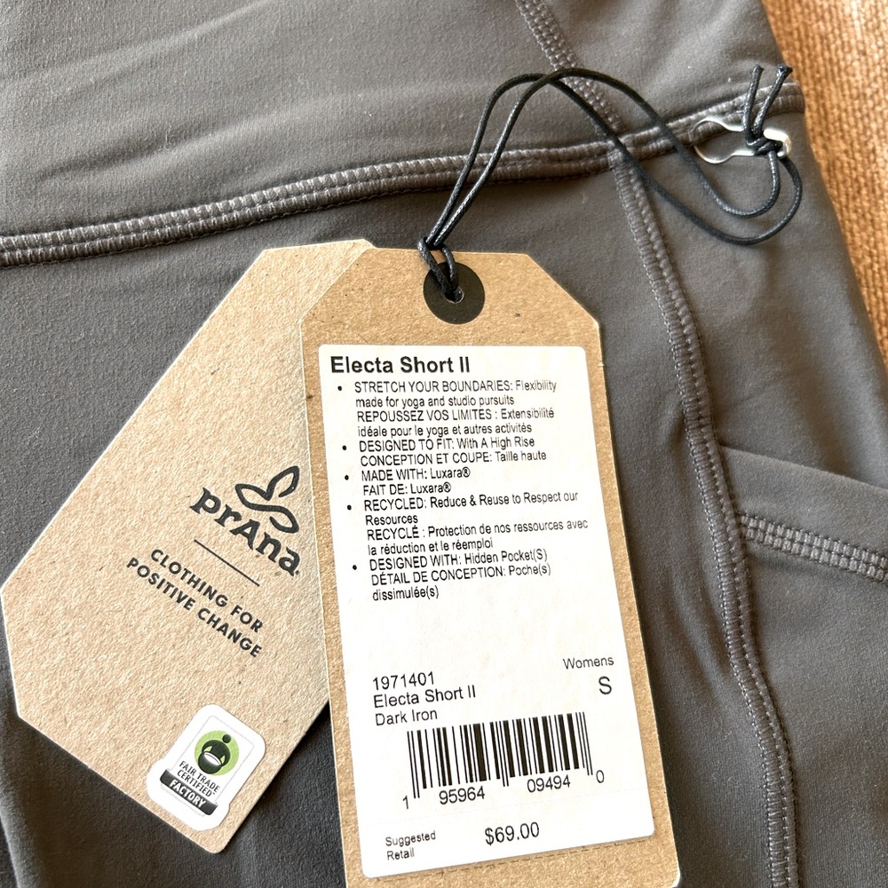 Prana Electa Short II, Size Small, Dark Iron color, NWT